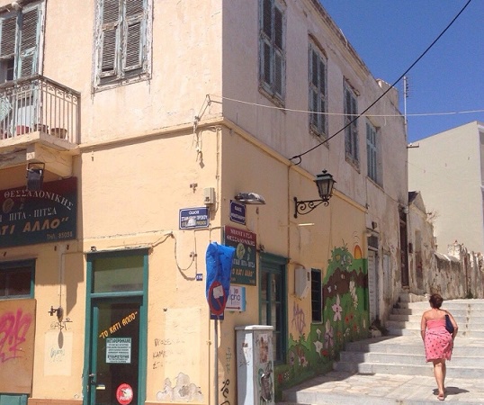 House with shops at Syros island